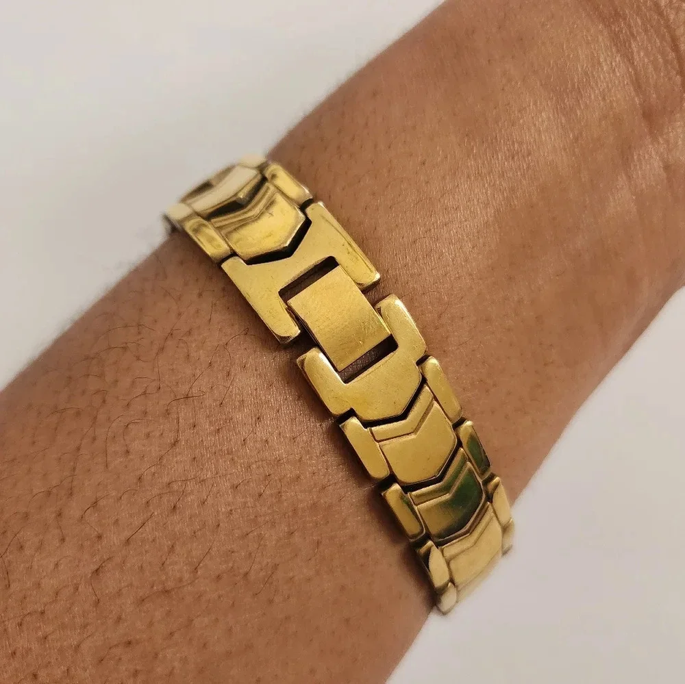 Vintage Gold Tone Link Bracelet Heavy Y2K Chunky Statement Jewelry